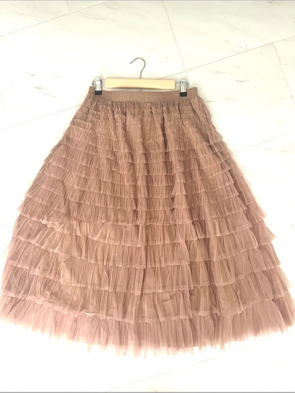 Nude Tiered Tulle Skirt-sz Lg